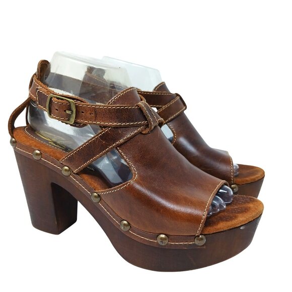 Sbicca UNISON Brown Leather Platform Clog Sandals Size 40 Made in Italy Chunky - Picture 2 of 16